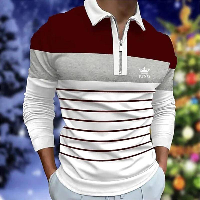 Frühling Herbst Herren Langarmshirts Poloshirt Reißverschluss Poloshirt Herren Casual Poloshirt Mode Streifen Golf Poloshirt 3XL von Joom DACH