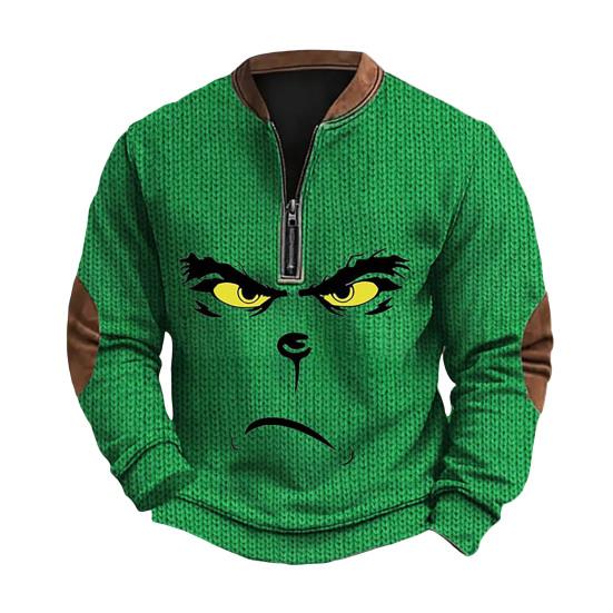 Frühling Herbst Herren Top Reißverschluss Halboffener V-Ausschnitt 3D Cartoon Druck Patchwork L grün von Joom DACH