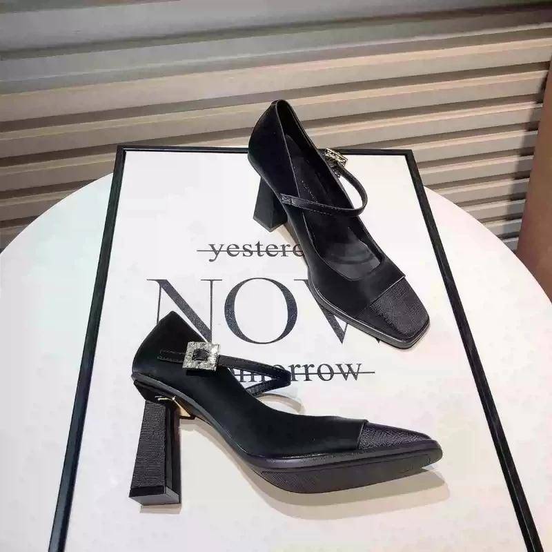 Frühling Herbst High Heels Frauen Mary Jane Schuhe Mode Spitz Schuhe Damen Elegante Hochzeit Party Pumps 38 schwarz von Joom DACH