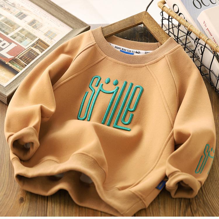 Frühling Herbst Jungen Hemd Mode Brief Lächeln Volle Hülse Teenager Jungen Sweatshirt Kinder Kleidung 110cm khaki von Joom DACH