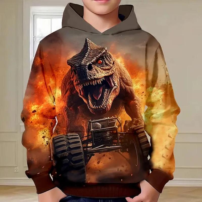 Frühling Herbst Jungen Hoodie Pullover 3D Dinosaurier Druck Fashion Street Dazzling Cool Kinder Kleidung Casual Langarm Hoodies Tops 130CM von Joom DACH