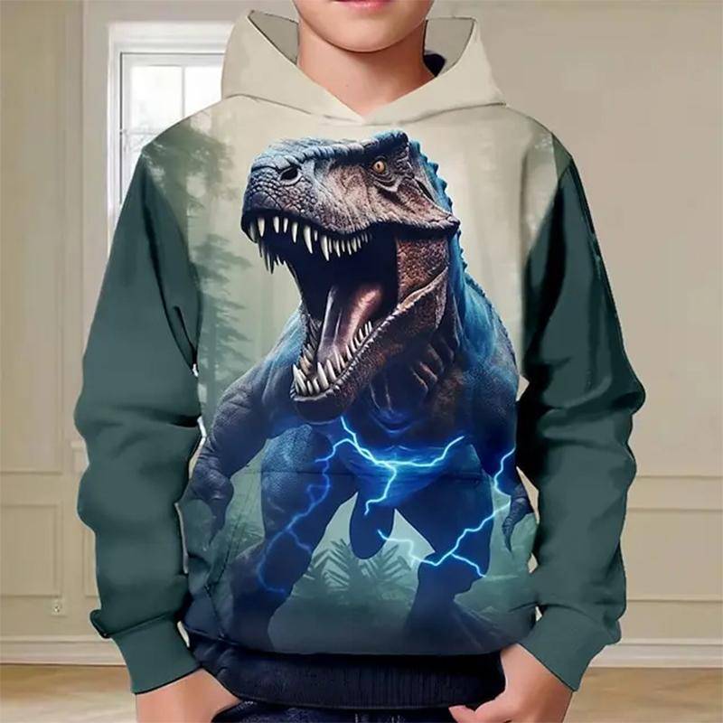 Frühling Herbst Jungen Hoodie Pullover 3D Dinosaurier Druck Fashion Street Dazzling Cool Kinder Kleidung Casual Langarm Hoodies Tops 150CM von Joom DACH