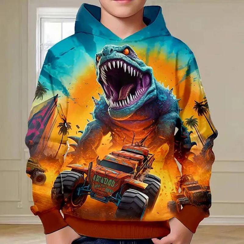 Frühling Herbst Jungen Hoodie Pullover 3D Dinosaurier Druck Fashion Street Dazzling Cool Kinder Kleidung Casual Langarm Hoodies Tops 150CM von Joom DACH