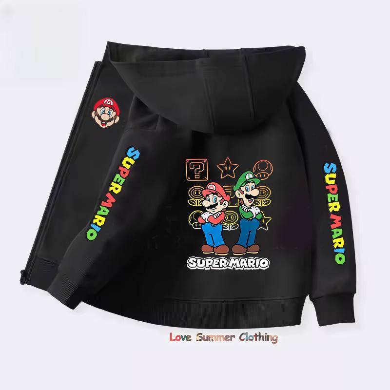 Frühling Herbst Kapuzenpullover mit Reißverschluss Spielmuster Mario Kinder Kapuzenpullover Kinder Jungen Mädchen Kleidung Pullover Cartoon Bedrucktes Oberteil Sweatshirt 140 von Joom DACH
