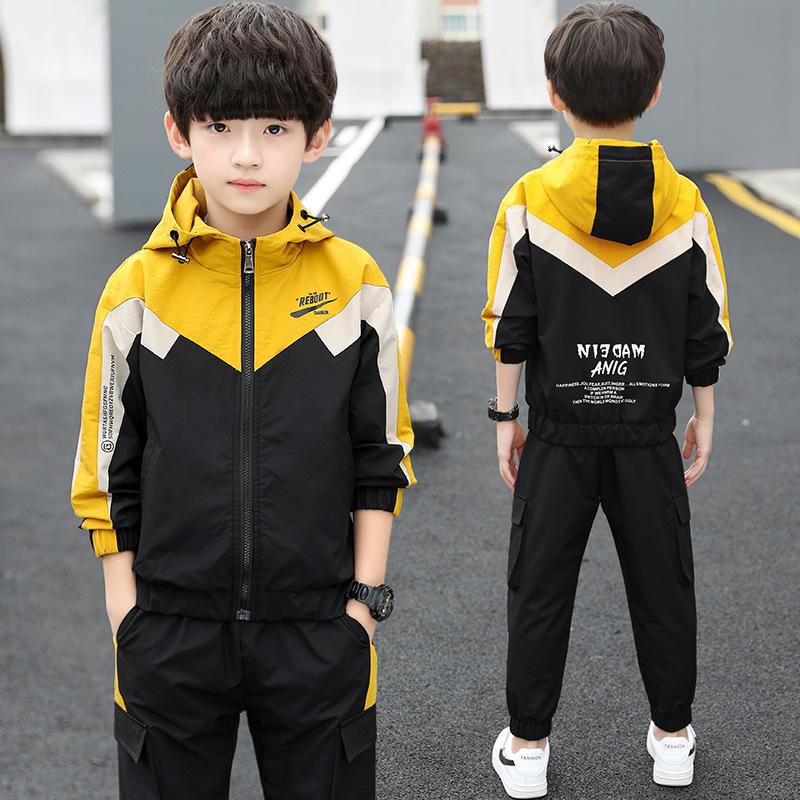 Frühling Herbst Kinder Jungen Colorblock Trainingsanzug Outfit Zip-up Kapuzenpullover Jacke Hose Freizeitanzug Kinderkleidung 130 gelb von Joom DACH