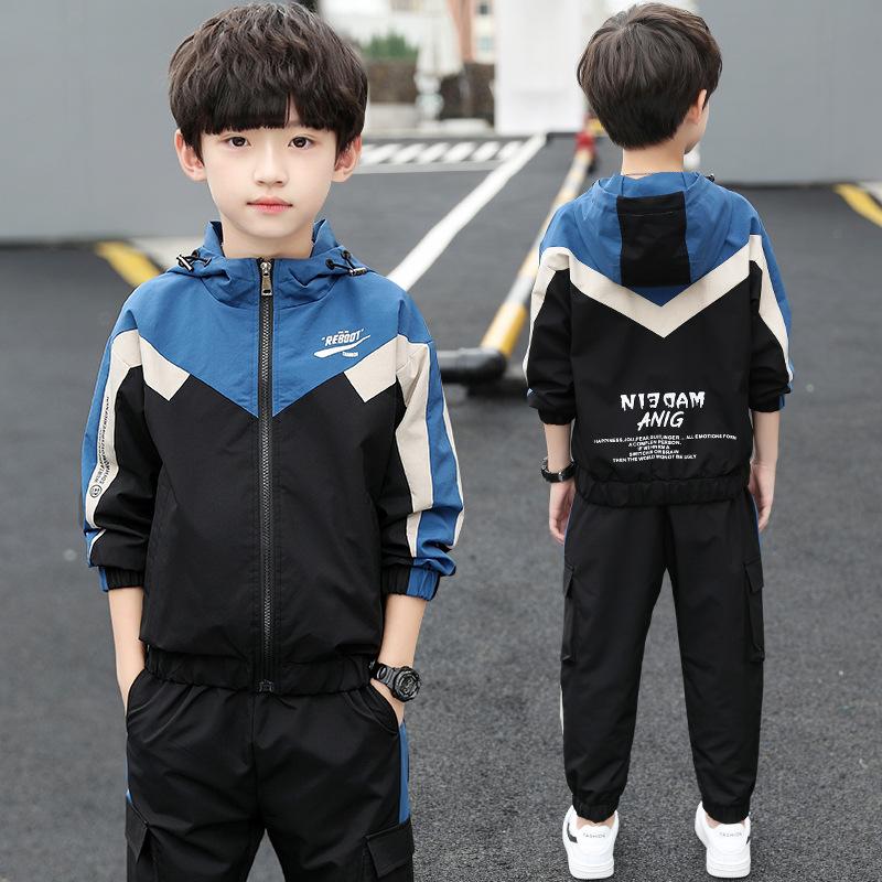 Frühling Herbst Kinder Jungen Colorblock Trainingsanzug Outfit Zip-up Kapuzenpullover Jacke Hose Freizeitanzug Kinderkleidung 130 blau von Joom DACH