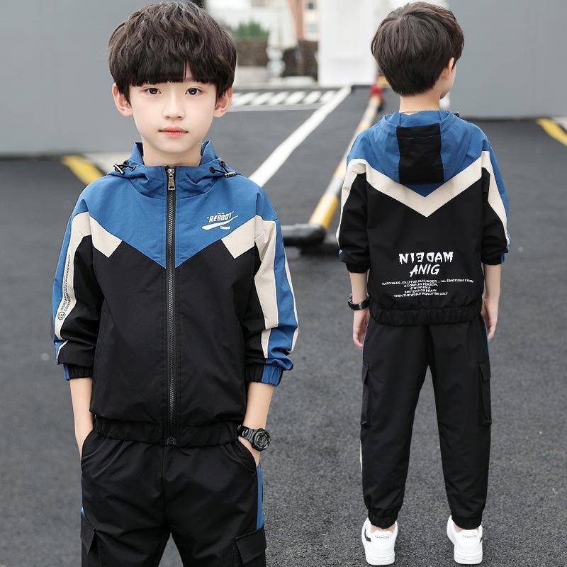 Frühling Herbst Kinder Jungen Colorblock Trainingsanzug Outfit Zip-up Kapuzenpullover Jacke Hose Freizeitanzug Kinderkleidung 130 blau von Joom DACH