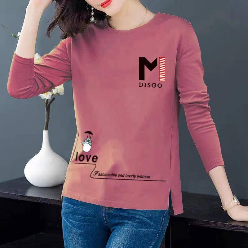 Frühling Herbst Langarm Rundhals T Shirts Pullover Niedlichen Brief Gedruckt Casual Tops Damen Bluse 3XL violett von Joom DACH