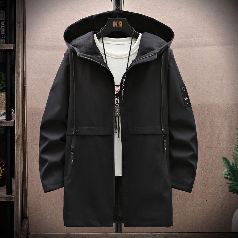 Frühling Herbst Langen Trenchcoat Männer Mode Mit Kapuze Windjacke Schwarz Mantel Casual Jacken 3XL von Joom DACH