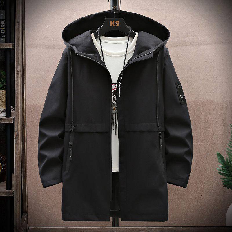 Frühling Herbst Langen Trenchcoat Männer Mode Mit Kapuze Windjacke Schwarz Mantel Casual Jacken 3XL von Joom DACH