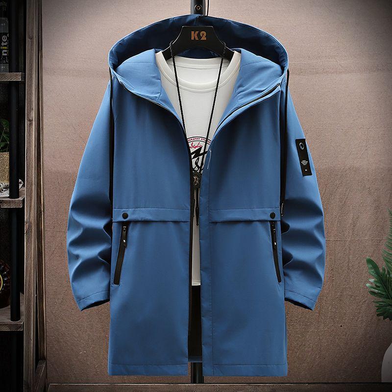 Frühling Herbst Langen Trenchcoat Männer Mode Mit Kapuze Windjacke Schwarz Mantel Casual Jacken XL von Joom DACH