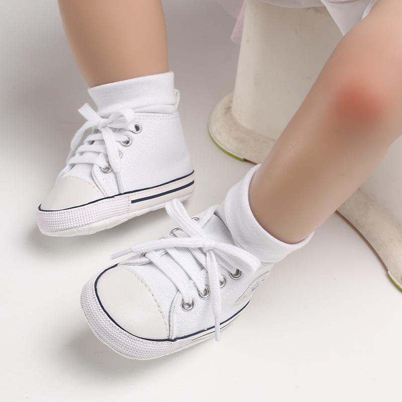 Frühling Herbst Leinwand Kleinkind Baby Schuhe Erste Wanderer Baby Sneaker Neugeborenen Baby Mokassins Krippe Schuhe 12-18m weiß von Joom DACH