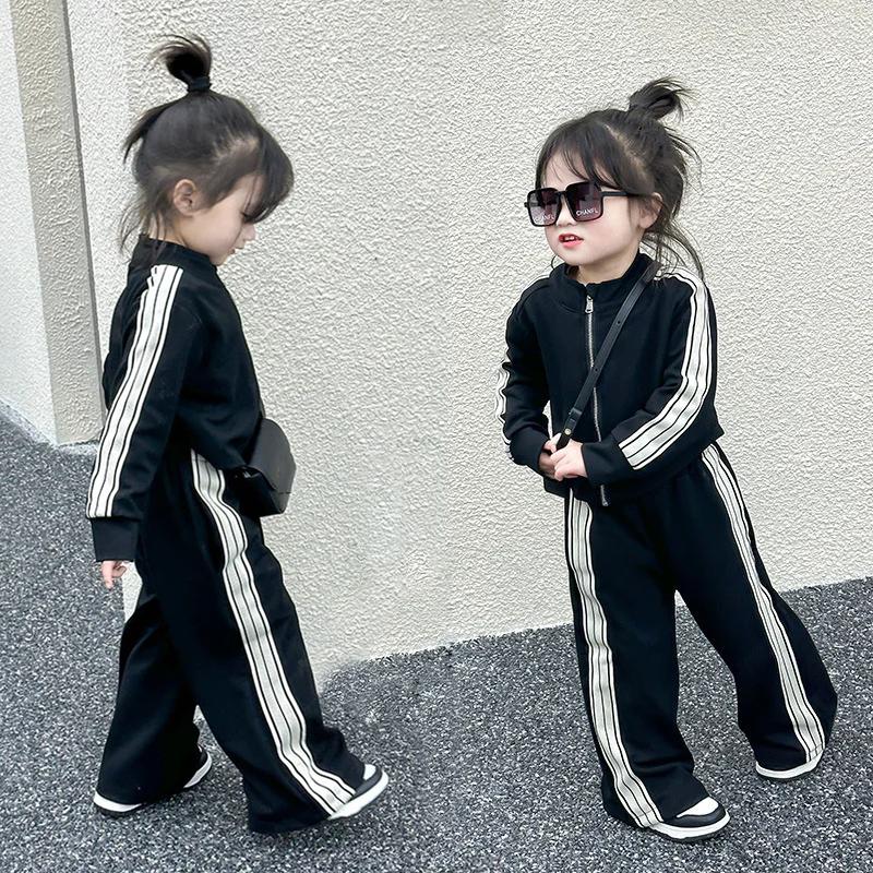 Frühling Herbst Mädchen Casual Sets Kinder Lange-ärmeln Jacke + Hosen 2Pcs Outfits Kleidung Kinder Sport Anzüge 120cm schwarz von Joom DACH