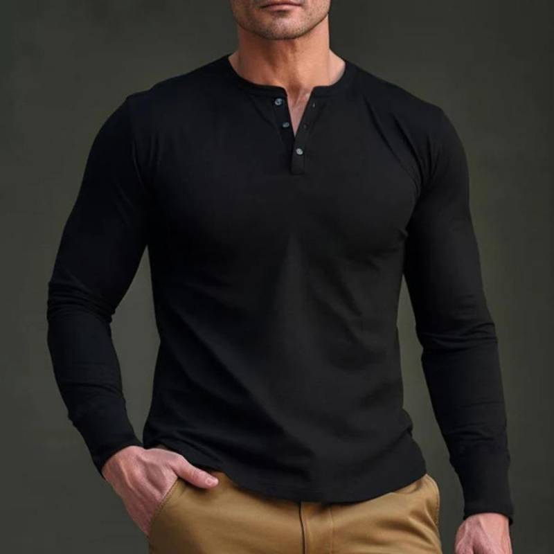 Frühling Herbst Männer Henley Shirt männer Polo Shirts Casual Grau Weiß Langarm Mann Basis Shirts M schwarz von Joom DACH