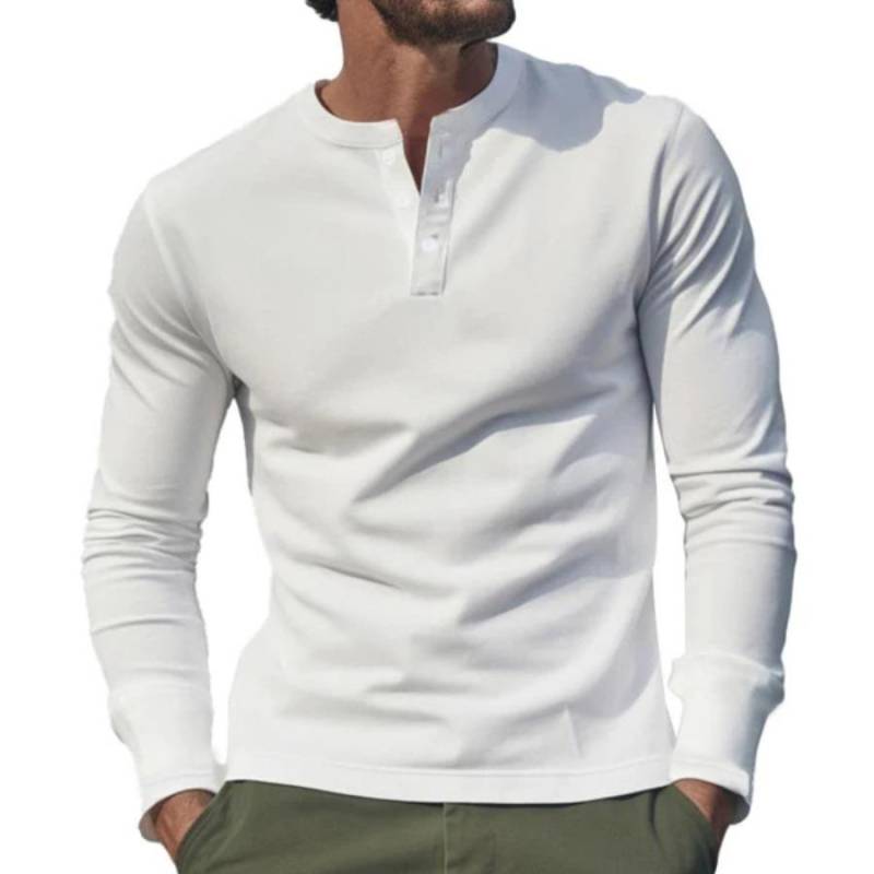 Frühling Herbst Männer Henley Shirt männer Polo Shirts Casual Grau Weiß Langarm Mann Basis Shirts XL weiß von Joom DACH