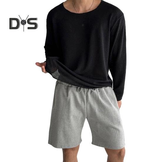 Frühling Herbst Männer Top Rundhals Langarm Dünne Aushöhlen Einfarbig Lose Mittellange Pullover Hip Hop Streetwear Sweatshirt M schwarz von Joom DACH
