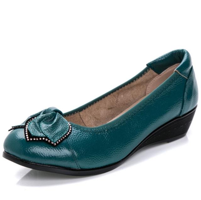 Frühling Herbst Mode Frau Singles Schuhe Leder Weiche Sohlen Mutter High Heels Schuhe Bequeme Frauen Plus Größe Schuhe 42 grün von Joom DACH