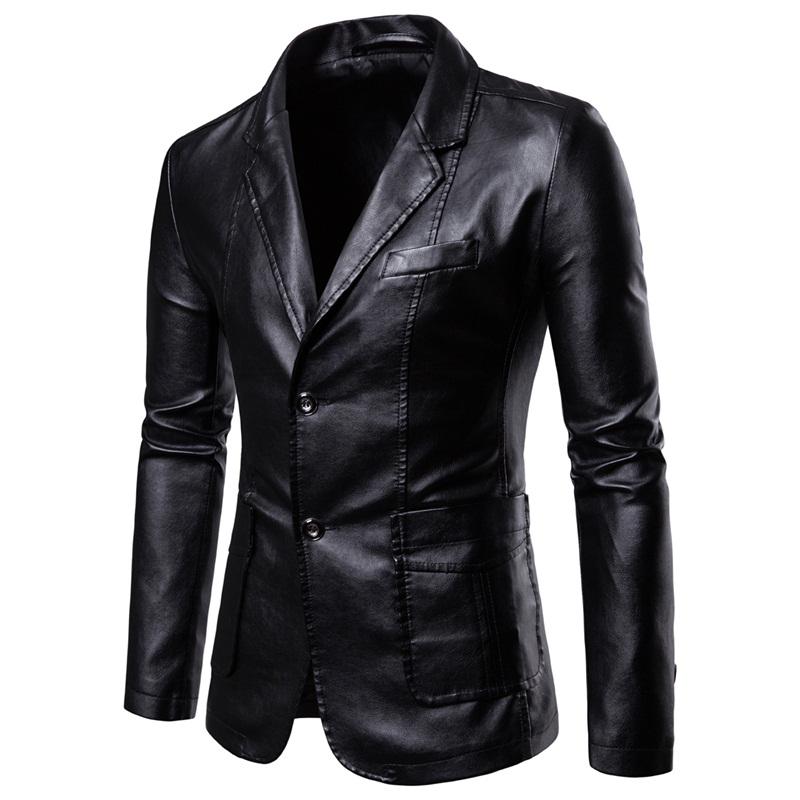 Frühling Herbst Mode Herren Revers Leder Kleid Anzug Mantel männlich Business Casual Pu Blazer Jacke XXL schwarz von Joom DACH