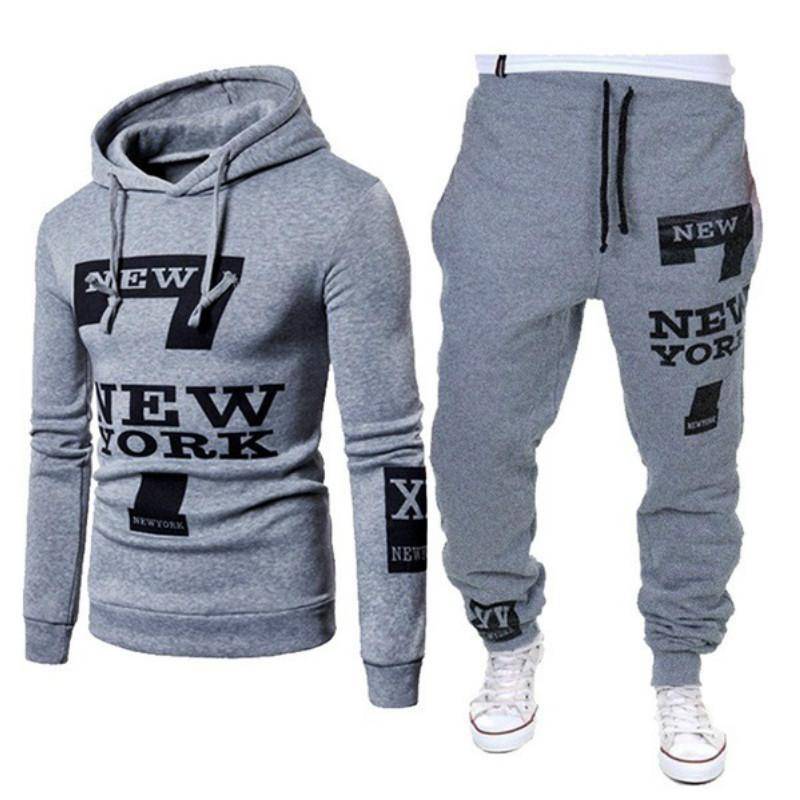 Frühling Herbst Mode Langarm Hoodies + Hosen männer Casual Brief Drucken Set Pullover Anzug Sport Anzüge S grau von Joom DACH
