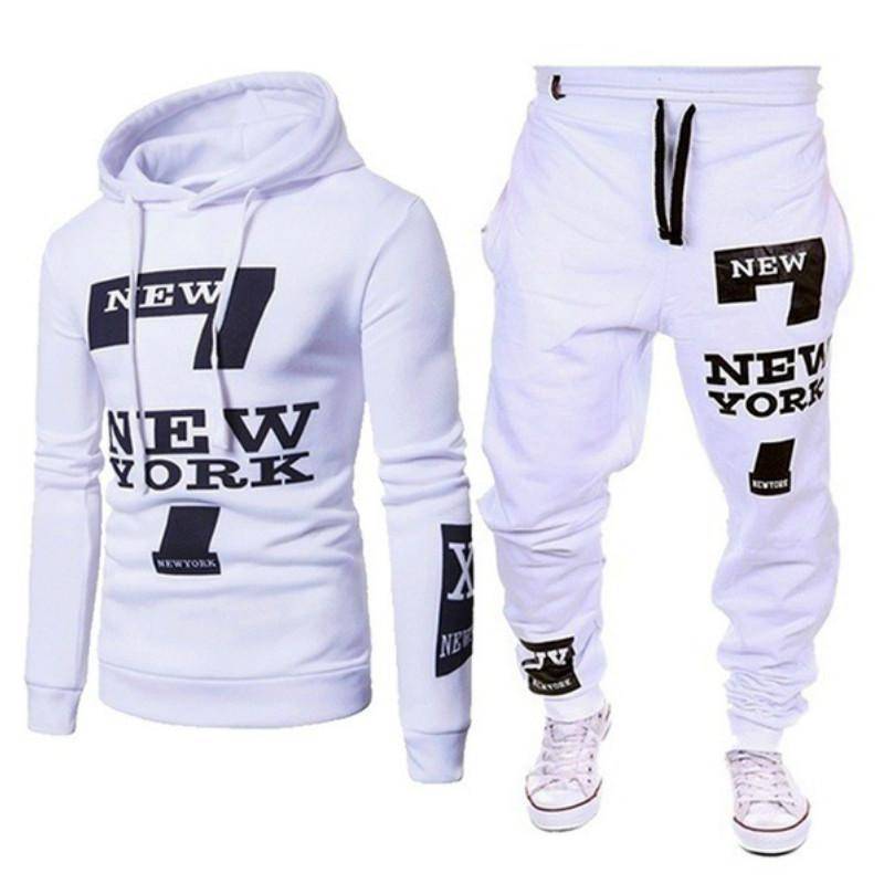 Frühling Herbst Mode Langarm Hoodies + Hosen männer Casual Brief Drucken Set Pullover Anzug Sport Anzüge XL weiß von Joom DACH
