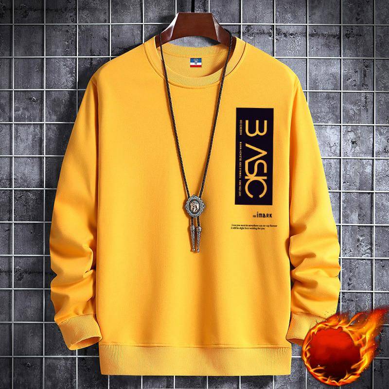 Frühling Herbst Mode Schwarz Herren Solide Rundhals Pullover Langarm Loose Fit Weiß Blau Casual Pullove Print Verdickung Warm Sweatshirt Gelb M gelb von Joom DACH