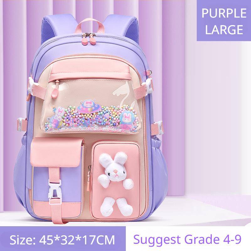 Frühling Herbst Neue Grundschule Mädchen Schulranzen Wirbelsäule Schützen Leichte Kinder Rucksack Kühlschrank Öffnen Große Kapazität Büchertasche Teenager Student Large size violett von Joom DACH