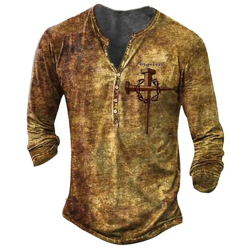 Frühling Herbst Neue Männer 3D Digital Print Langarm Taste T Shirt Männer Hip Hop Casual Sport Rundhals Tops XXL von Joom DACH