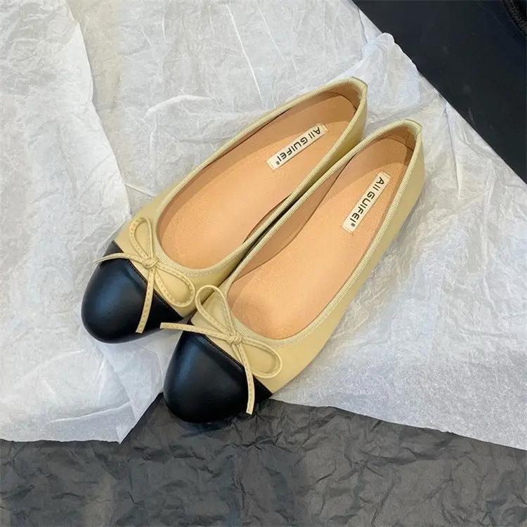 Frühling Herbst Niedriger Absatz Runde Spitze Mode Damen Slipper Damen Flache Leichte Zehen Slipper.  Frau  Damen Ballerinas 40 apricot von Joom DACH
