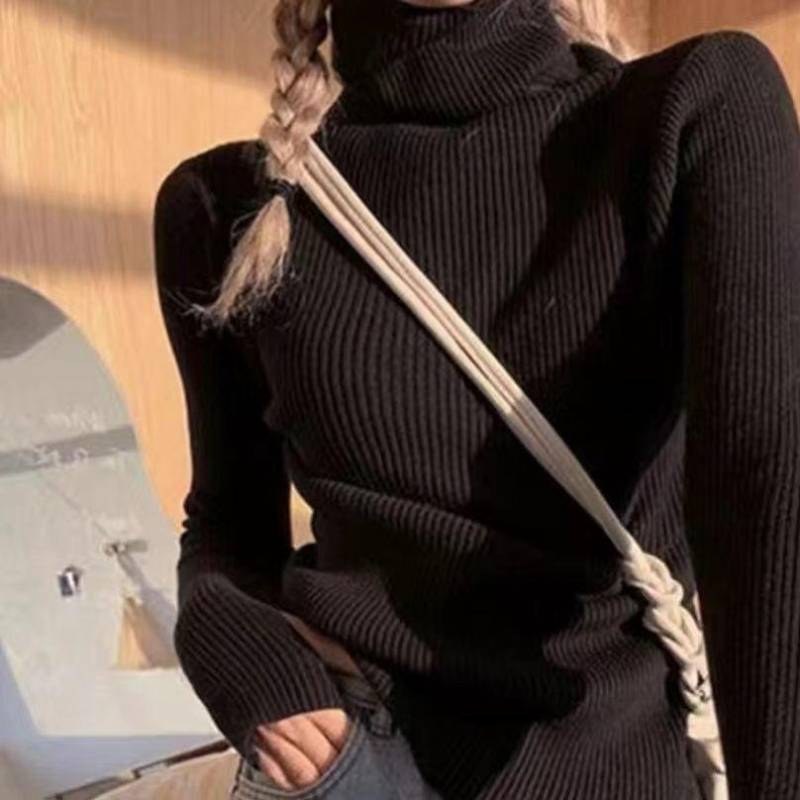 Frühling Herbst Pile Rollkragen Finger Ärmel Pullover Winter Gestrickte Basis Alle-Spiel frauen Top XL schwarz von Joom DACH