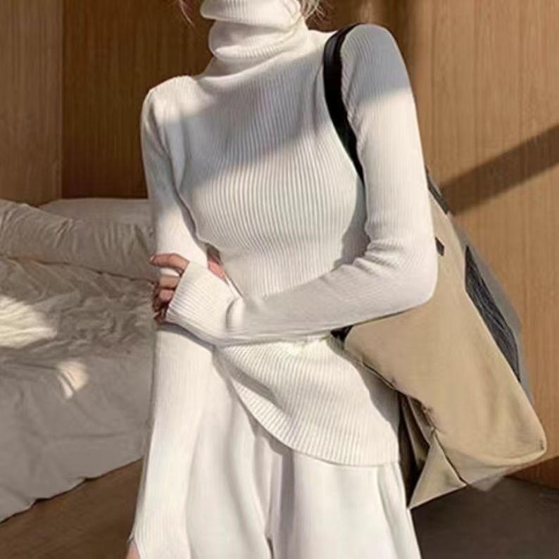 Frühling Herbst Pile Rollkragen Finger Ärmel Pullover Winter Gestrickte Basis Alle-Spiel frauen Top XL weiß von Joom DACH