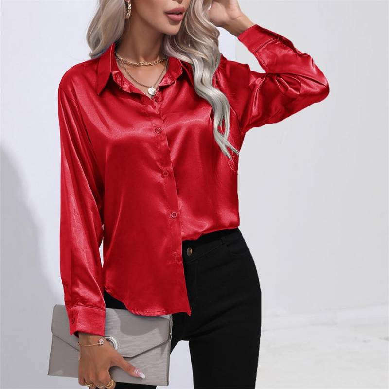 Frühling Herbst Satin Bluse Nachahmung Seide Langarm Shirt für Frauen Plus Größe Lose Tops XXL rot Frühling Herbst Satin Bluse Nachahmung Seide Langarm Shirt für Frauen Plus Größe Lose Tops XXL rot von Joom DACH