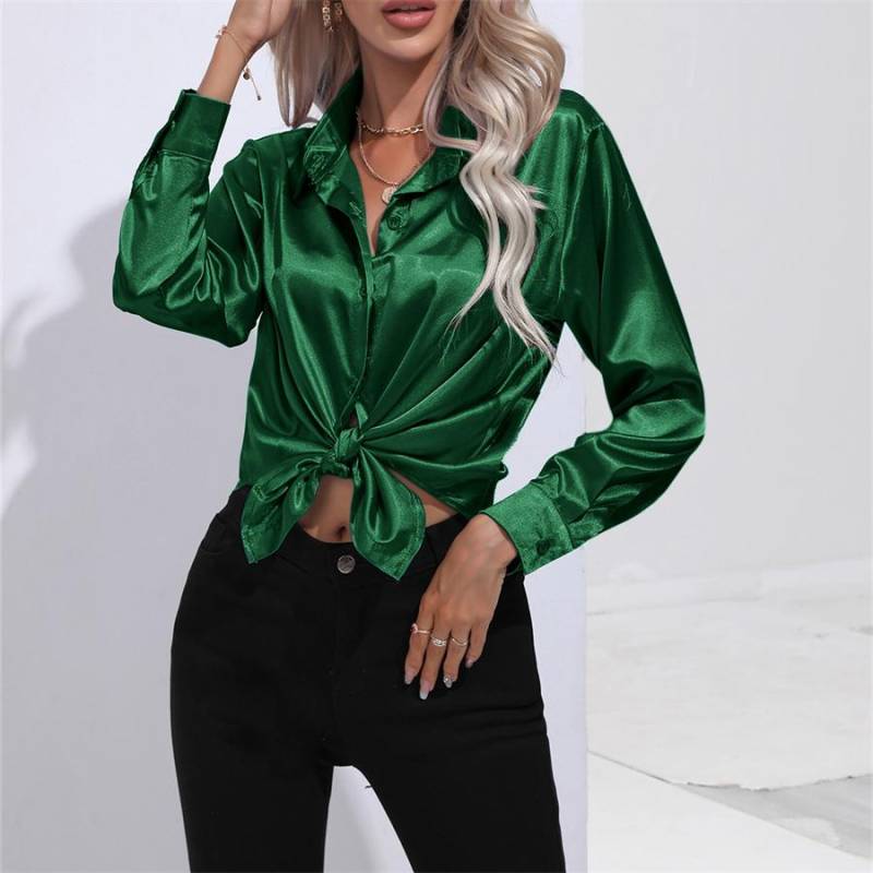 Frühling Herbst Satin Bluse Nachahmung Seide Langarm Shirt für Frauen Plus Größe Lose Tops XXL dunkelgrüne Frühling Herbst Satin Bluse Nachahmung Seide Langarm Shirt für Frauen Plus Größe Lose Tops XXL dunkelgrüne von Joom DACH