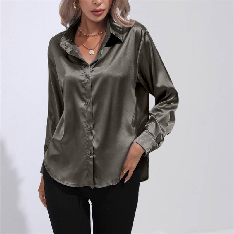 Frühling Herbst Satin Bluse Nachahmung Seide Langarm Shirt für Frauen Plus Größe Lose Tops XXL dunkelgrau Frühling Herbst Satin Bluse Nachahmung Seide Langarm Shirt für Frauen Plus Größe Lose Tops XXL dunkelgrau von Joom DACH