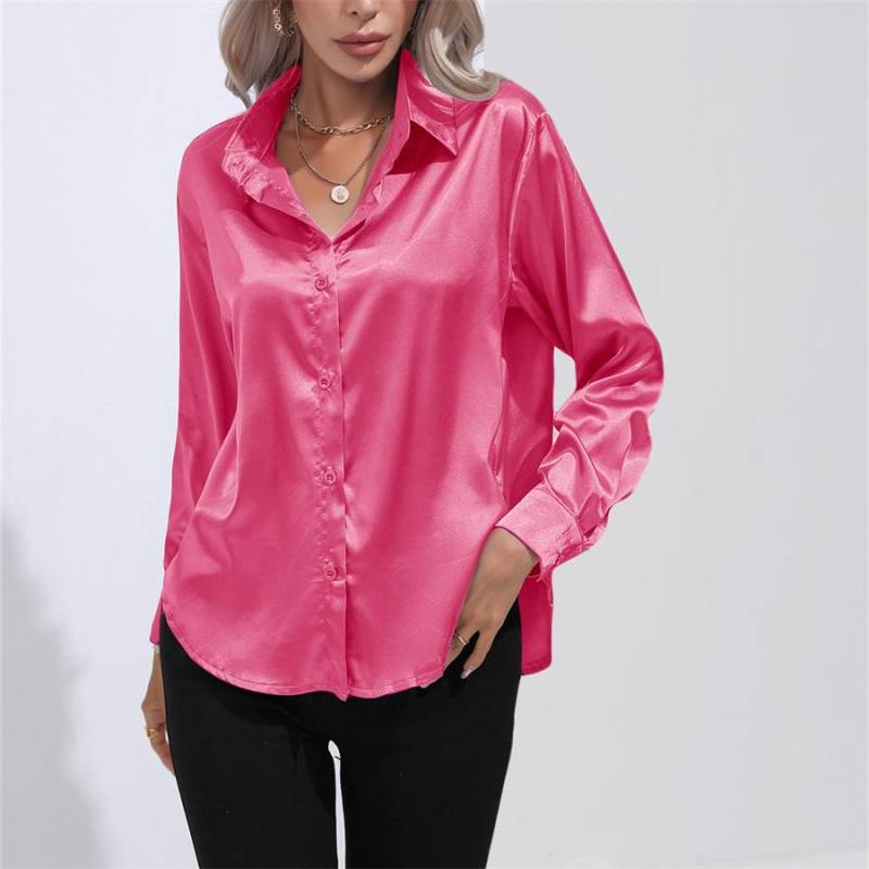 Frühling Herbst Satin Bluse Nachahmung Seide Langarm Shirt für Frauen Plus Größe Lose Tops XXL von Joom DACH