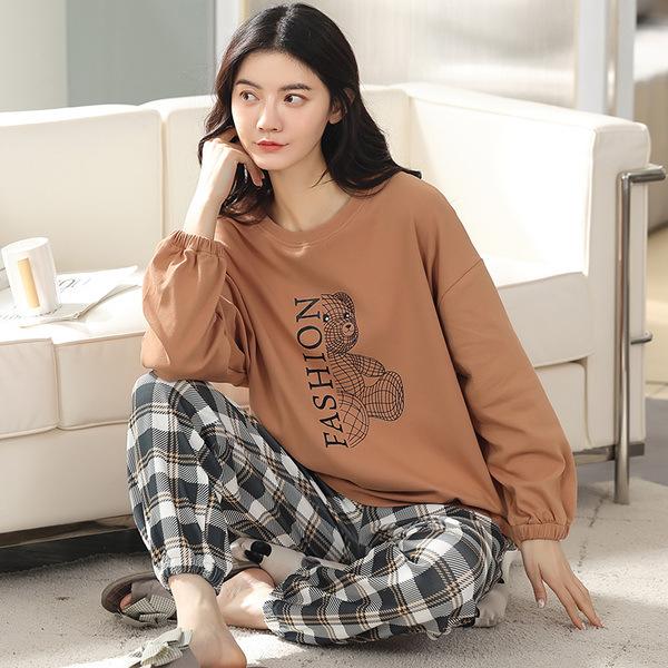 Frühling Herbst Schlaf Lounge Pyjama Langarm Top Polka Dots Frauen Pyjama Sets Cartoon Pyjamas Baumwolle Nachtwäsche Frauen 3XL von Joom DACH