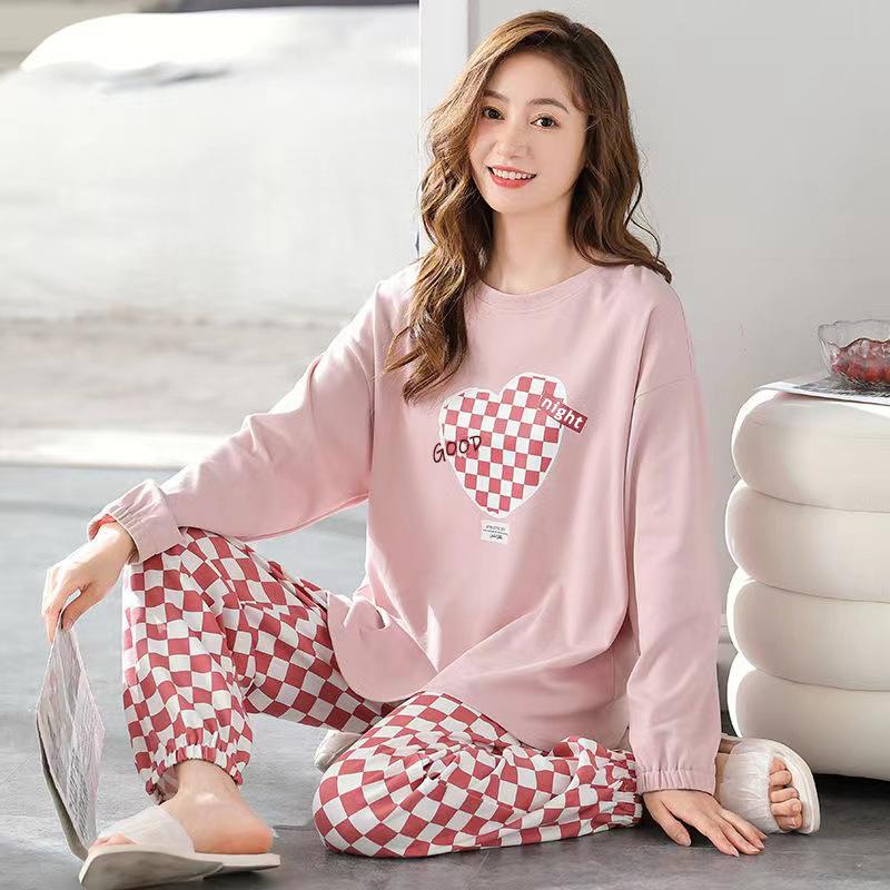 Frühling Herbst Schlaf Lounge Pyjama Langarm Top Polka Dots Frauen Pyjama Sets Cartoon Pyjamas Baumwolle Nachtwäsche Frauen XL von Joom DACH