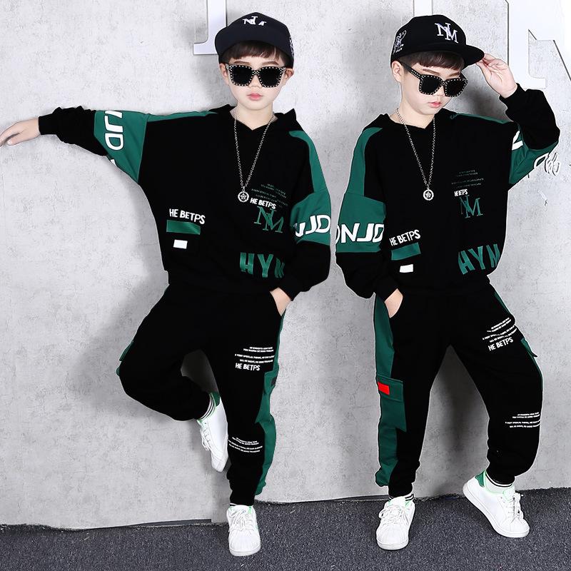 Frühling Herbst Trainingsanzug Kinder Jungen Kleidung Teenager Buchstaben Mit Kapuze Top Shirts Sweatshirt + Knöchel Hose 5 ~ 12 Jahre 180 grün von Joom DACH