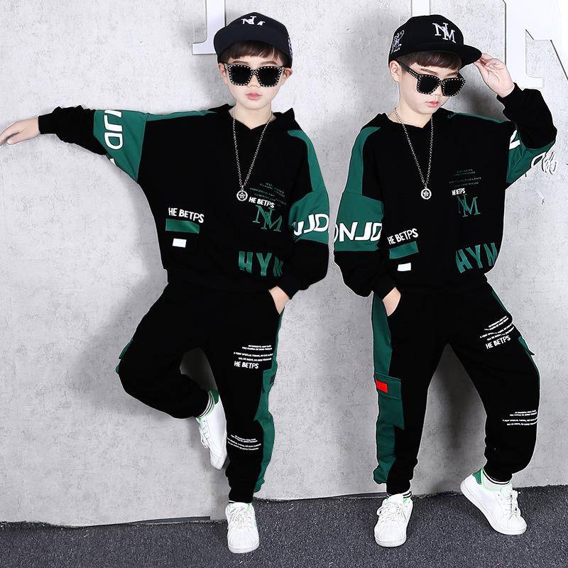 Frühling Herbst Trainingsanzug Kinder Jungen Kleidung Teenager Buchstaben Mit Kapuze Top Shirts Sweatshirt + Knöchel Hose 5 ~ 12 Jahre 180 grün von Joom DACH