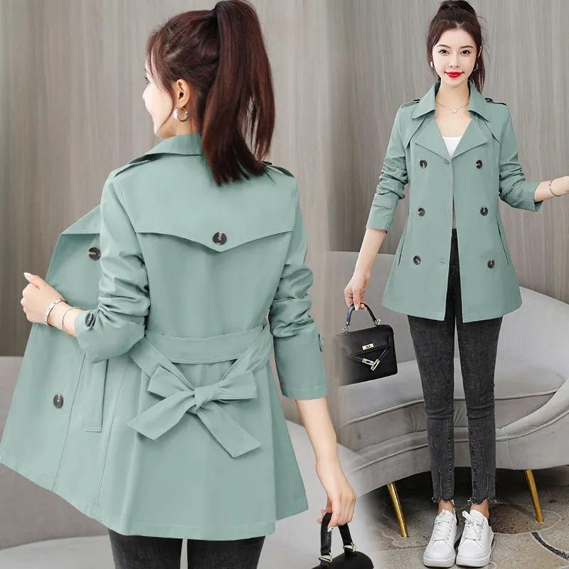 Frühling Herbst Trenchcoat Frauen Kleidung Schlank Lange Ärmeln Kurzen Windjacke mit Gürtel Casual Outwear Weibliche Tops Futter S grün von Joom DACH