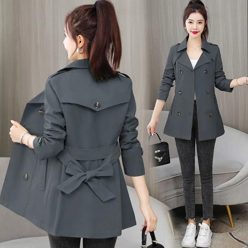 Frühling Herbst Trenchcoat Frauen Kleidung Schlank Lange Ärmeln Kurzen Windjacke mit Gürtel Casual Outwear Weibliche Tops Futter S grau von Joom DACH