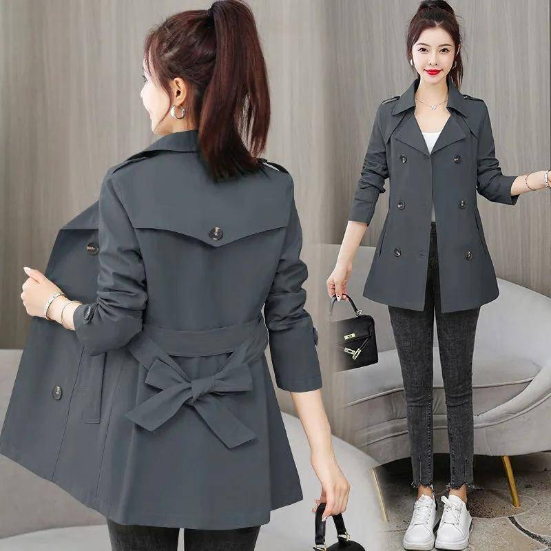 Frühling Herbst Trenchcoat Frauen Kleidung Schlank Lange Ärmeln Kurzen Windjacke mit Gürtel Casual Outwear Weibliche Tops Futter S grau von Joom DACH