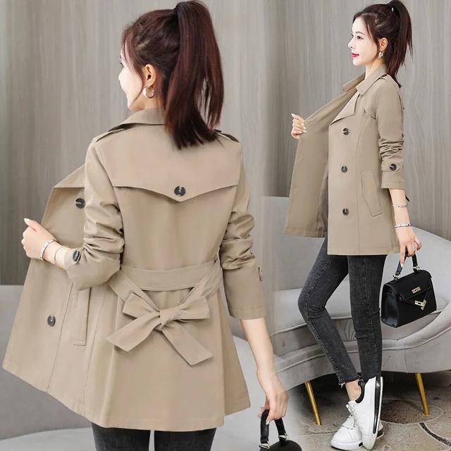 Frühling Herbst Trenchcoat Frauen Kleidung Schlank Lange Ärmeln Kurzen Windjacke mit Gürtel Casual Outwear Weibliche Tops Futter XXL khaki von Joom DACH