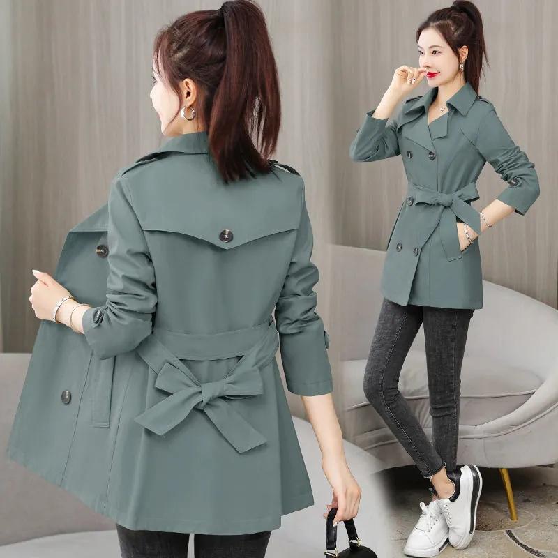 Frühling Herbst Trenchcoat Frauen Kleidung Schlank Lange Ärmeln Kurzen Windjacke mit Gürtel Casual Outwear Weibliche Tops Futter XXL dunkelgrüne von Joom DACH