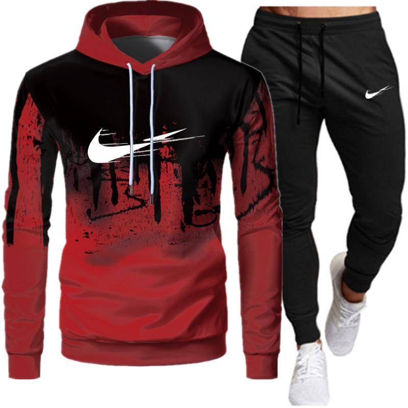 Frühling Herbst Winter Hoodies Hosen 2 Stück Set + Lauf Hoody Herren Marke Sweatshirt Sport Jogger Jogginghose Anzug M rot von Joom DACH