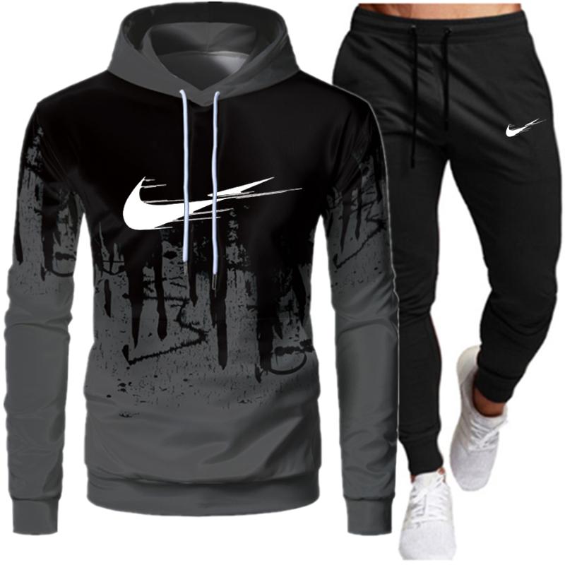 Frühling Herbst Winter Hoodies Hosen 2 Stück Set + Lauf Hoody Herren Marke Sweatshirt Sport Jogger Jogginghose Anzug XL grau von Joom DACH