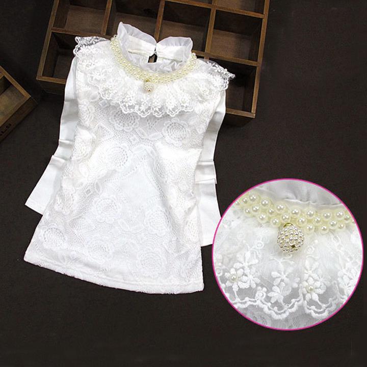 Frühling Herbst Winter Mädchen Bluse Shirts Baby Teenager Schule Mädchen Tops Baumwolle Spitze Langarm Kinder Shirt Kinder Kleidung 15 weiß von Joom DACH