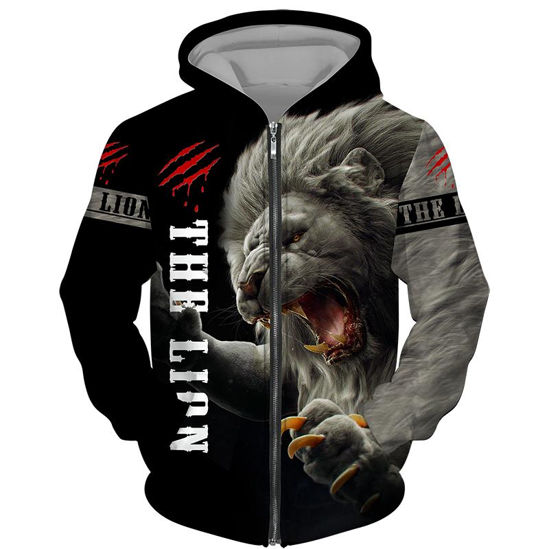 Frühling Herbst männer Zipper Hoodie Sweatshirts 3D Tier Löwe Tier Druck Mit Kapuze Pullover Mode Jacke Casual Sportswear 2XL von Joom DACH