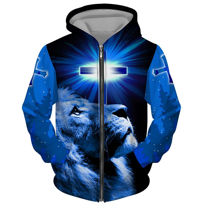 Frühling Herbst männer Zipper Hoodie Sweatshirts 3D Tier Löwe Tier Druck Mit Kapuze Pullover Mode Jacke Casual Sportswear 2XL von Joom DACH