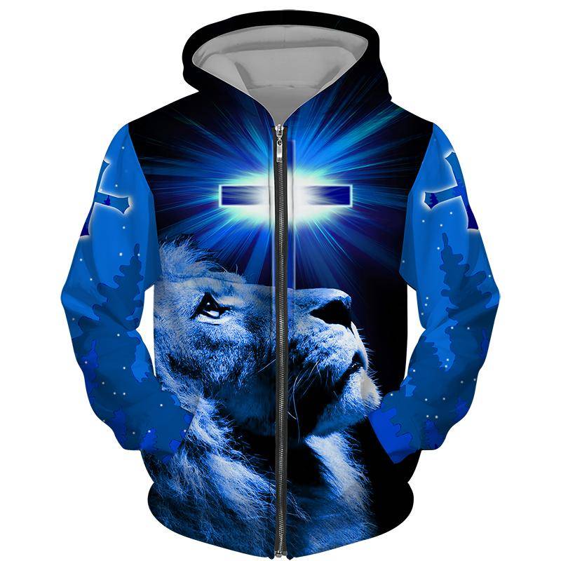 Frühling Herbst männer Zipper Hoodie Sweatshirts 3D Tier Löwe Tier Druck Mit Kapuze Pullover Mode Jacke Casual Sportswear 2XL von Joom DACH