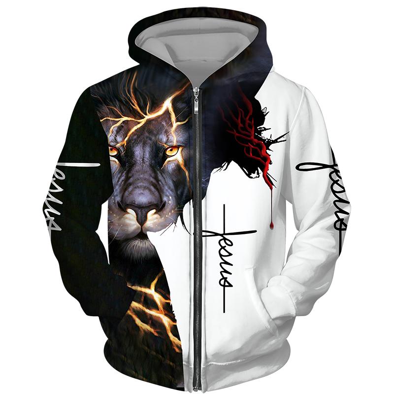 Frühling Herbst männer Zipper Hoodie Sweatshirts 3D Tier Löwe Tier Druck Mit Kapuze Pullover Mode Jacke Casual Sportswear 2XL von Joom DACH